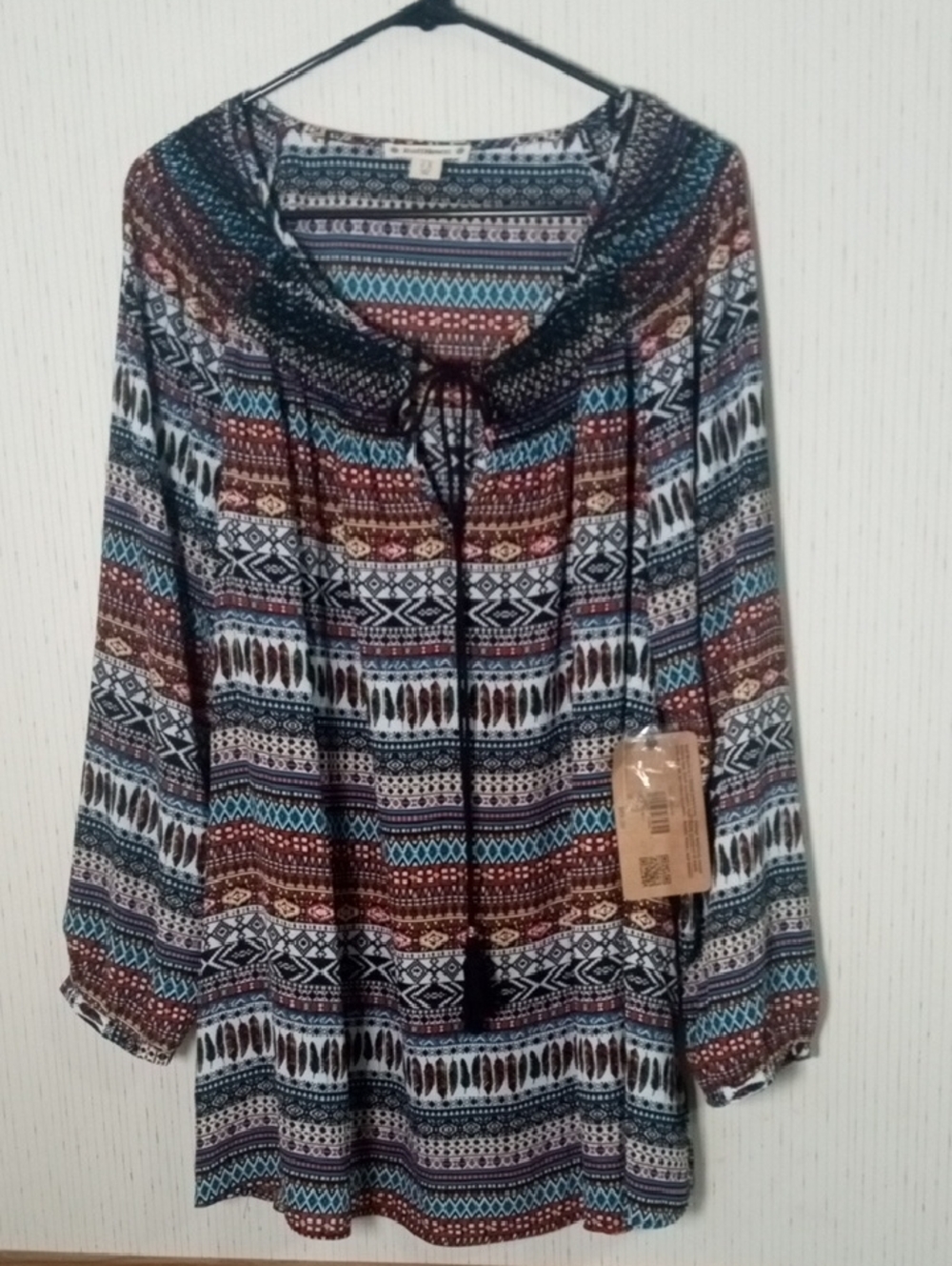 Ruff Hewn Black Multicolor Geometric Print Top/Coverup, Beachy, Vacation, Cruise